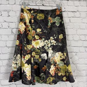 Roberto Just Cavalli Floral Satin Skirt Godet Asymmetrical Trumpet Size 40 US4/S